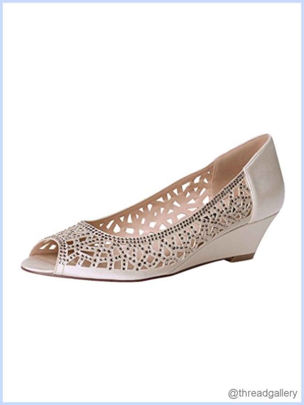 Women Peep Toe Wedge Pumps Rhinestone Wedding Bridal Shoes 3in Heel